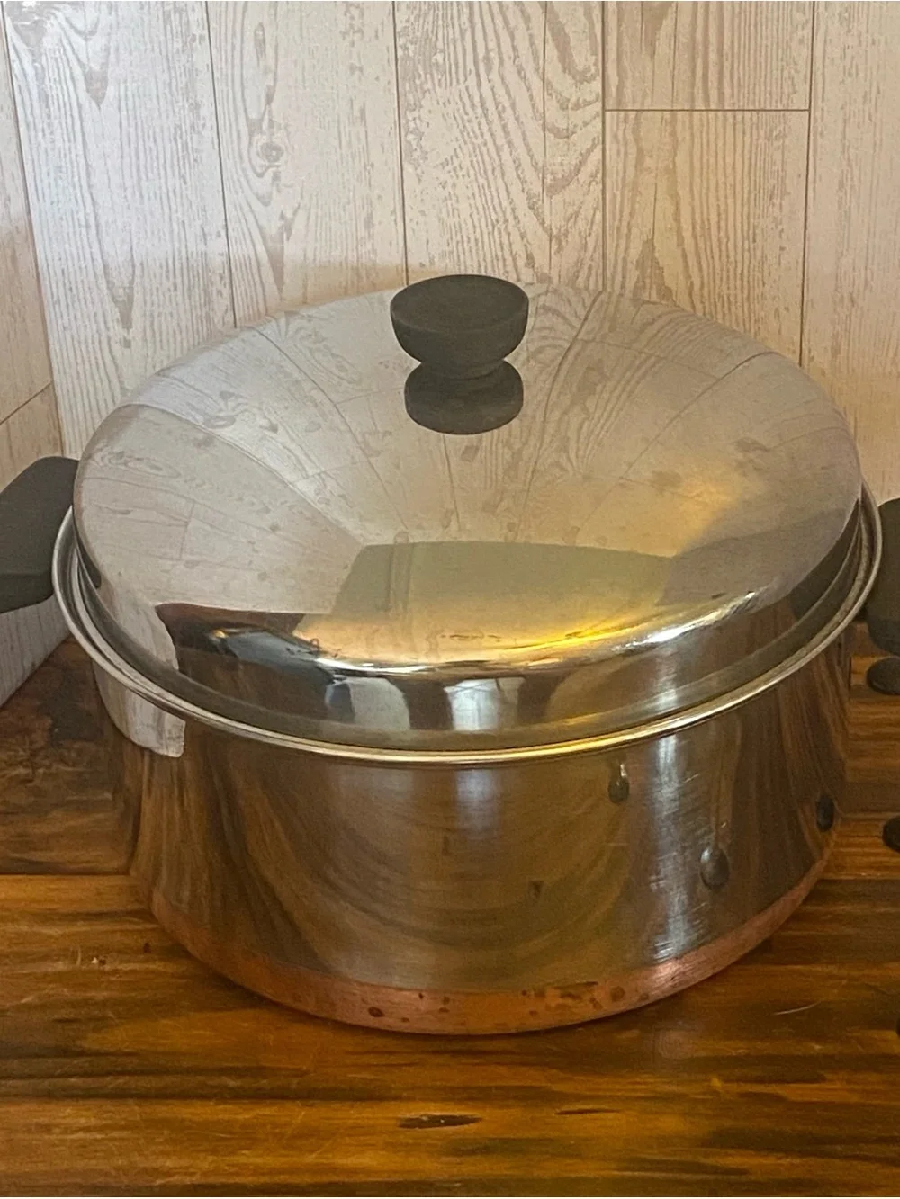 Vtg Revere Ware Stainless Steel Copper-Bottom Dutch Oven with Lid - Silver